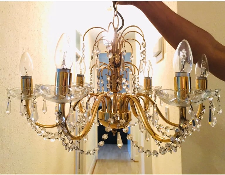 Vintage, 6 Arms Crystal Chandelier⭐️Star Fish Shape🌟Very Stunning💗Rare Piece🎁