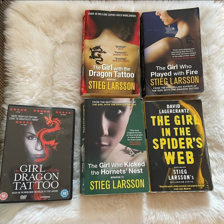 Girl With the Dragon Tattoo 4 Paperback Books + 1 DVD Bundle Stieg Larsson 