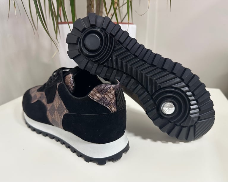 Men’s sports checkered trainers - Black white grey brown off white beige - All sizes UK 7 to UK 11