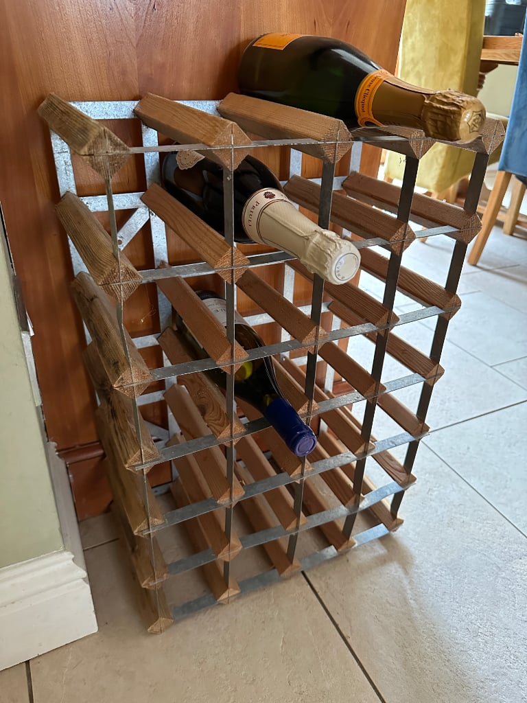 image for 24 Bottle Pine Wood & Stainless Steel Wine Rack