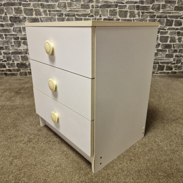Pair of Vintage White 3-Drawer Bedside Chests