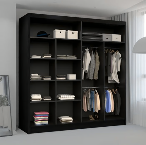 Brand New - Nicole Mirror Sliding Door Wardrobe - Black - SAME/NEXT DAY DELIVERY