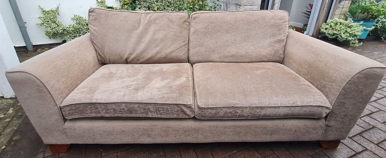 DELIVERY INCLUDED VGC MARKS AND SPENCER large 2 to 3 seater beige ribbed cotton fabric sofa 
