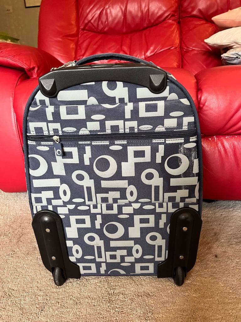 Blue Geometric Patterned Expanding Pull Along Suitcase VGC