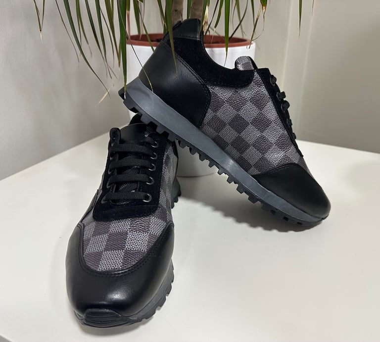 Men’s sports checkered trainers - Black white grey brown off white beige - All sizes UK 7 to UK 11