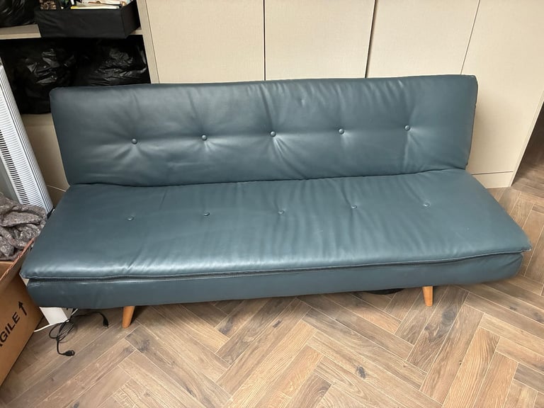 Grey Faux Leather Click Clack 3 Seater Sofa Bed Sleeps 2