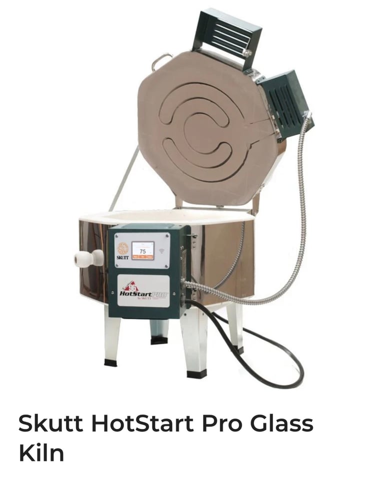 Kiln, saw and grinder glass studio set up