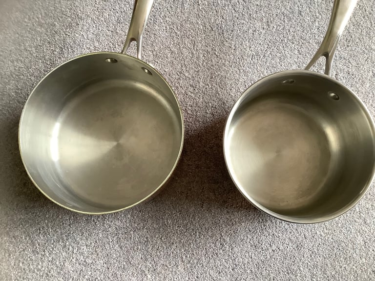2 X Cook’s Collection Copper Bottom Saucepans and Lids. 18cm & 17cm.