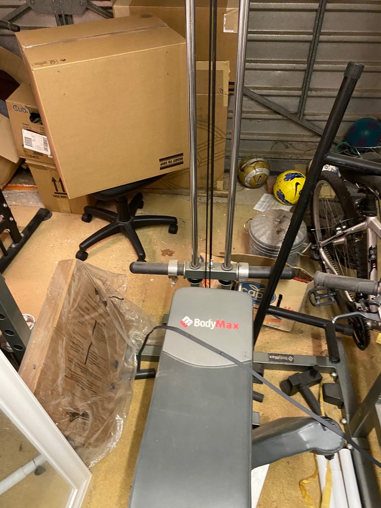 Gym Half Rack system with lat pull-down and bench