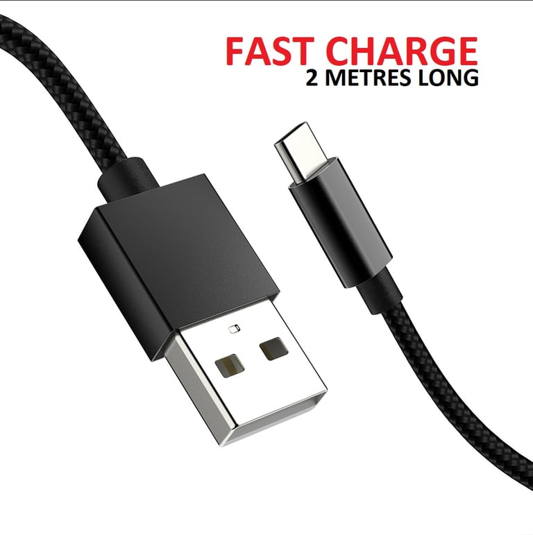 (PACK OF 2) 2m Fast Charge Cable for Androids Braided USB Data Sync Cable