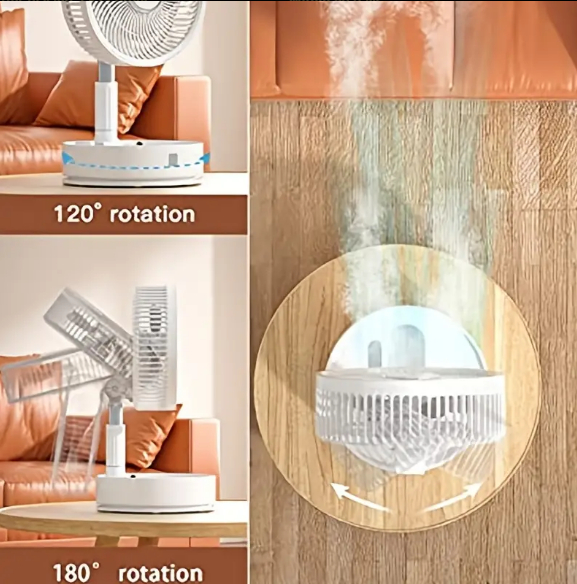 15.24 Cm Folding Portable Telescopic Floor/USB Desk Fan With 2000mAh Rechargeable Battery,3 Speeds 
