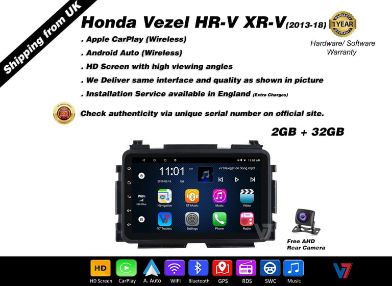 Honda Vezel CARPLAY Android Auto HD Screen Head Unit GPS Stereo LCD Panel V7