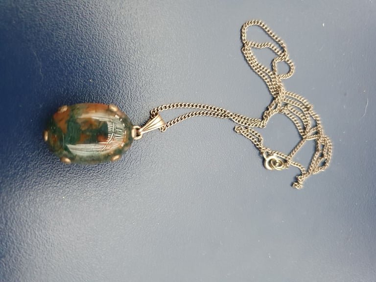 Moss Agate Necklace with silver setting and chain