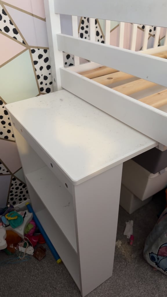 image for White wooden mid sleeper with desk and mattress 