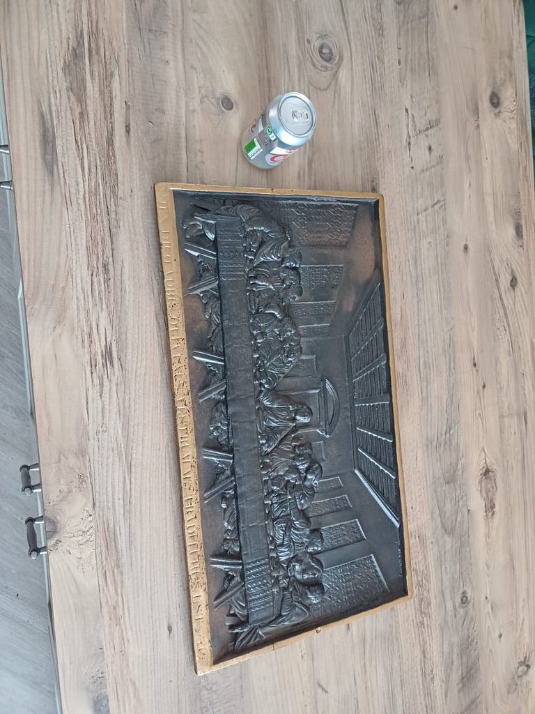 LARGE ANTIQUE CAST IRON BRONZED PLAQUE of THE LAST SUPPER LEONARDO DA VINCI