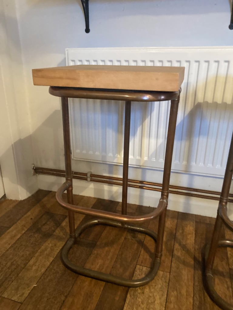 Industrial Style Bespoke Oak & Copper Bar Stools 