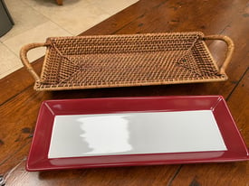 Pampered chef rectangle platter with wicker basket holder brand new