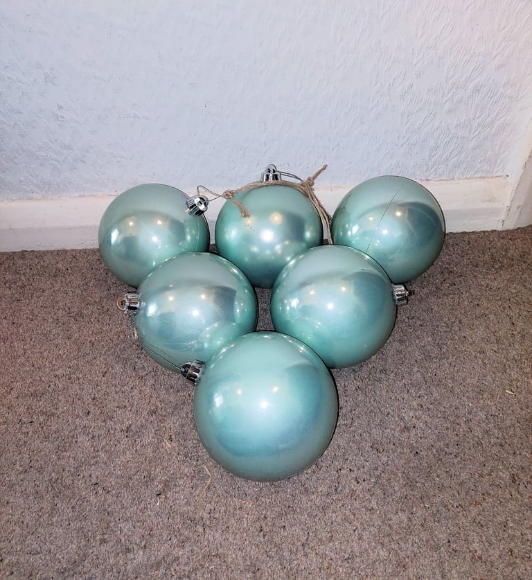 6 x Extra Large Christmas Tree BAUBLES in Sea Green Giant Decorations