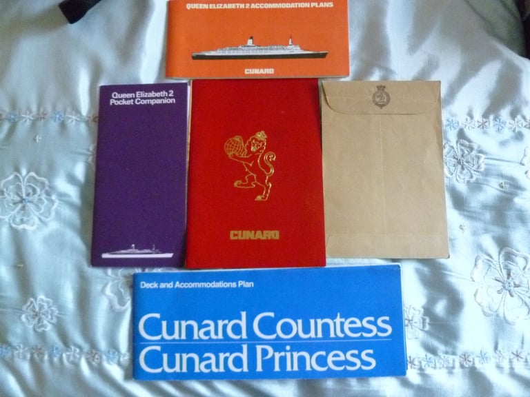 image for Queen Elizabeth 2, Pocket Companion and Wine List, plus Cunard Countess and Princess Deck Plans.