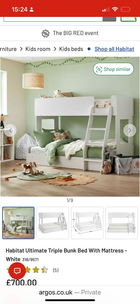 Habitat triple bunk bed with single mattress 