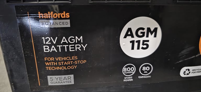 Halfords AGM115 Start/Stop 12V Car Battery