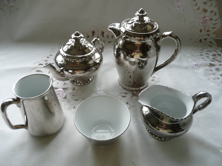 Royal Worcester Ceramic  Silver Lustre Ware Teapot set