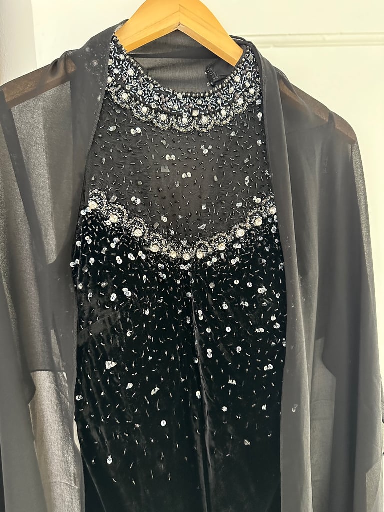 Black velvet dress  with sparkling  Uk size 12 
