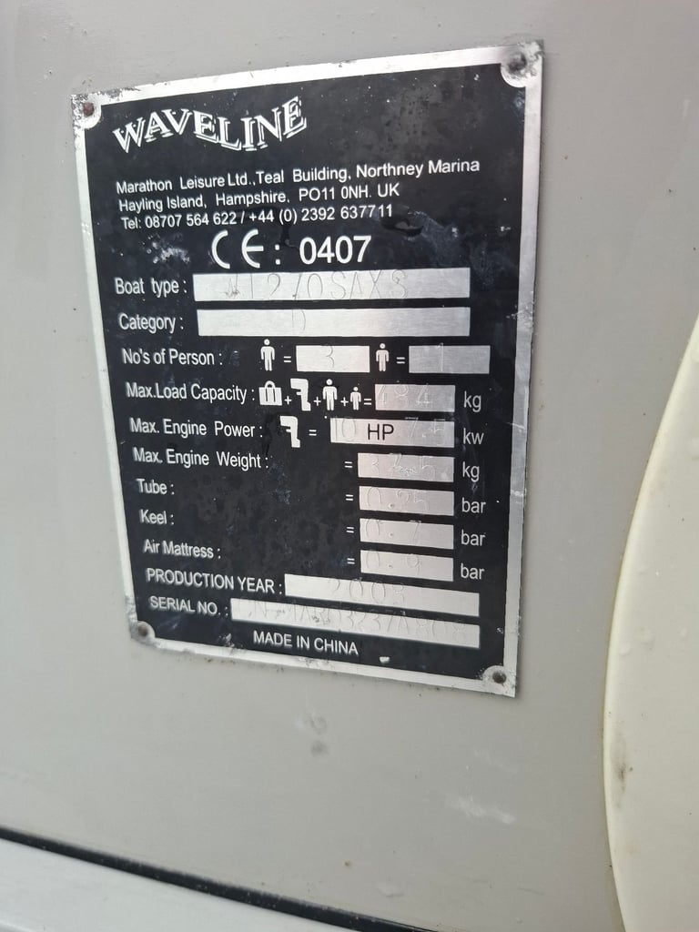 Waveline sib boat with mariner 4hp outboard