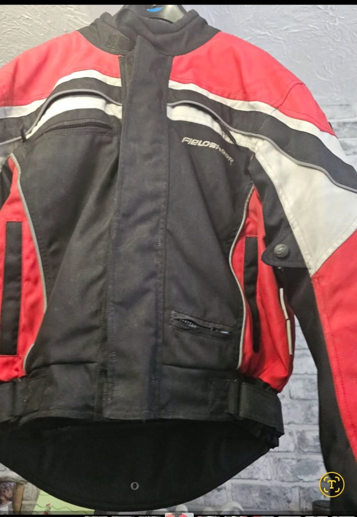 image for M Motorbike Jacket Fieldsheer armour removable thermal layer padded arms red b