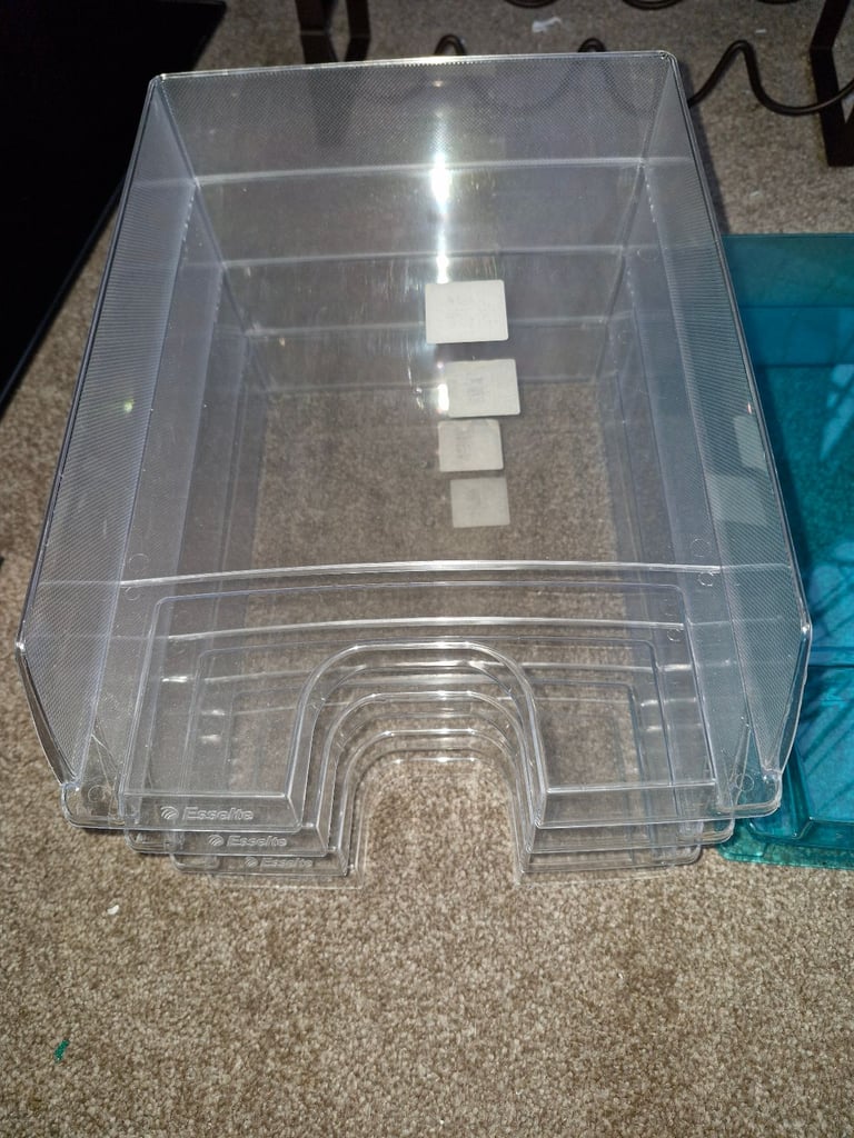 image for Stackable plastic filing trays. 4 x clear and 2 x blue. 