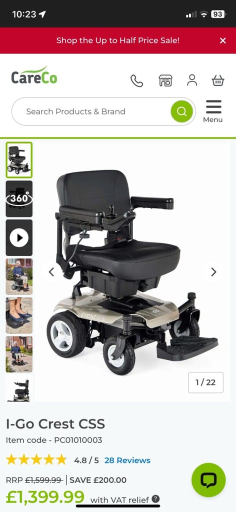 Mobility power chair, Electric wheelchair I-Go Crest CSS, 18 months old. Free delivery possible.