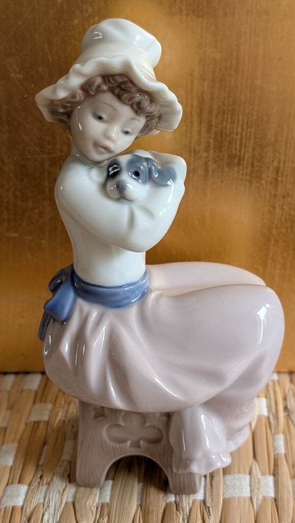 image for Nao Handmade in Spain by Lladro 1980's - Porcelain Girl on Stool with Puppy