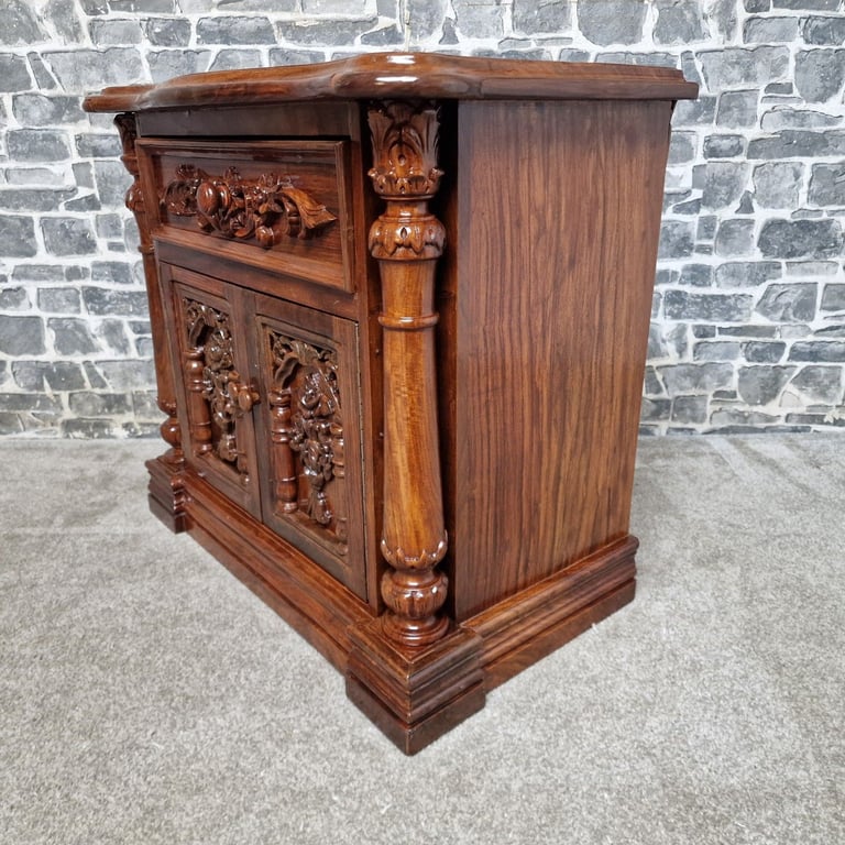 Pair of Hand-Carved Wooden Bedside Cabinets