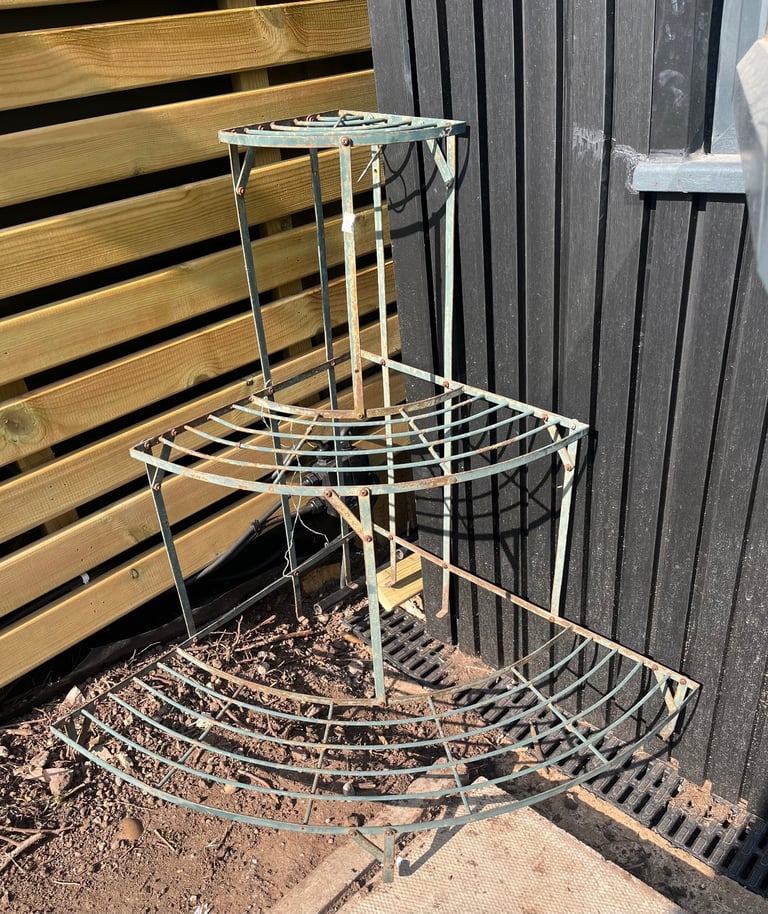 image for Antique metal tired corner plant stand 