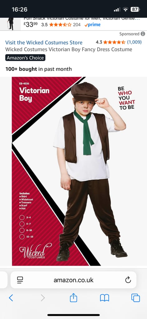 image for Wicked Victorian boy costume age 8-10
