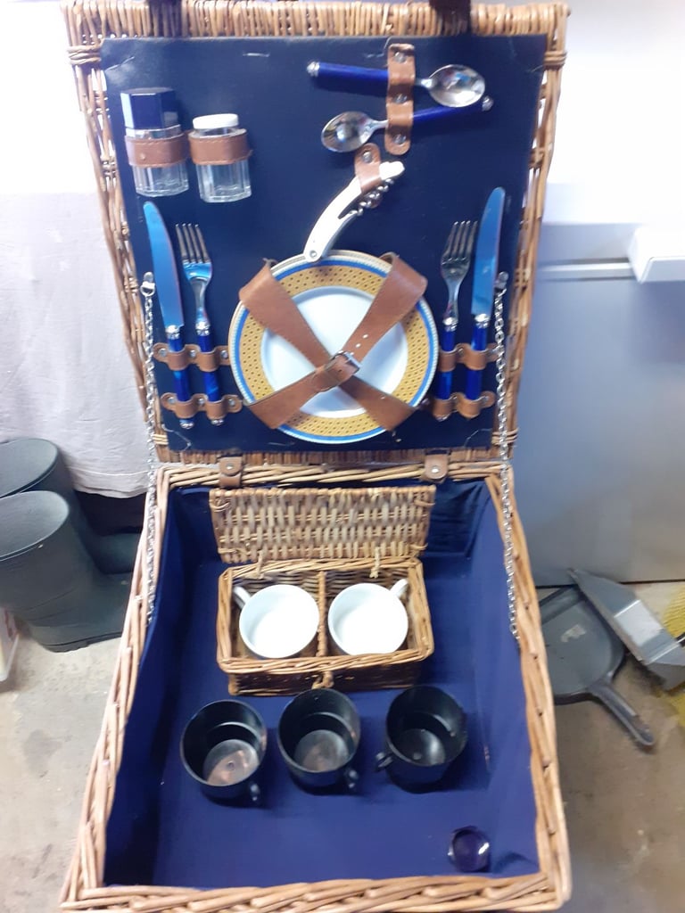 image for Picnic Hamper (traditional basket construction) with straps. strong construction little wear