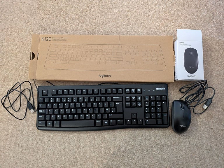 image for Logitech Keyboard & Optical Mouse Combo Set B100 K120 Wired Full-Size UK Model