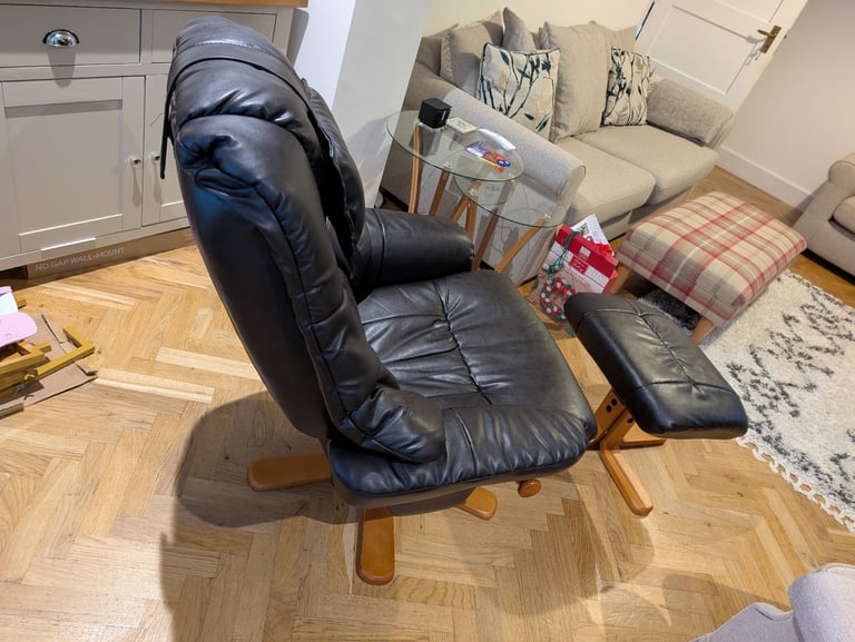 Black Reclining Armchair & Footstool