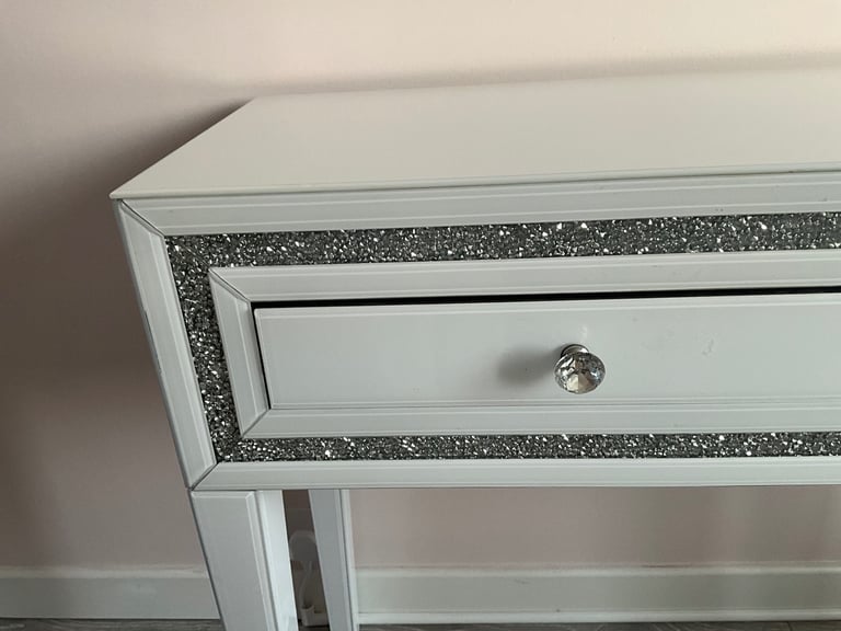 Dressing table and Bedside table with diamanté inlay white gloss