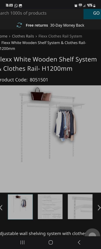image for Flexx White Wooden Shelf System & Clothes Rail- H1200mm	£50