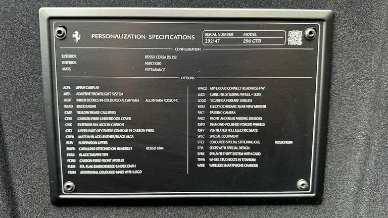 2023 Ferrari 296 GTB 3.0T V6 7.45kWh F1 DCT Euro 6 (s/s) 2dr Coupe Plug-In Hy Automatic