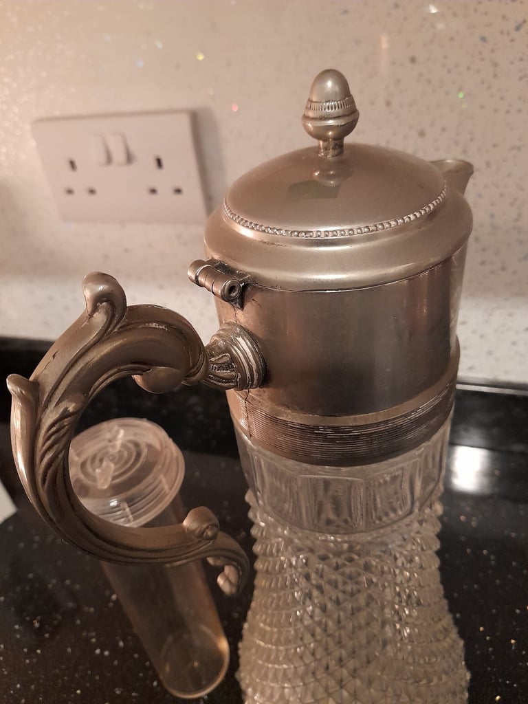 Vintage Sheratonn Silverplate Claret Jug/Decanter with ice insert  - Cut Glass