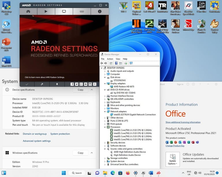 Gaming PC + 15 Games + Radeon HD (i3, GTA 5, Fortnite, Windows 11, Video Editing, Computer, HP, PC