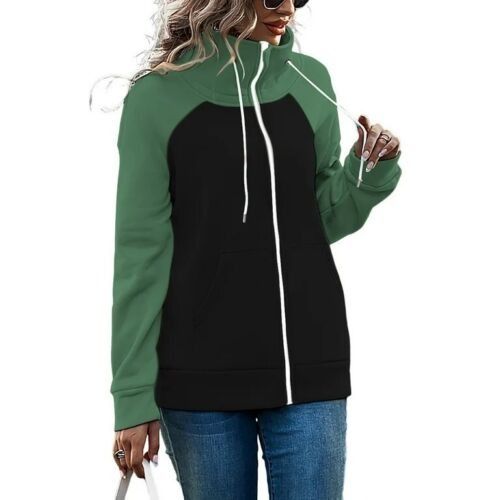 image for 2 Tone Green & Black Zipped Drawstring Ties Funnel Neck Sweat Top. Size 20.POST OR COLLECT!post o
