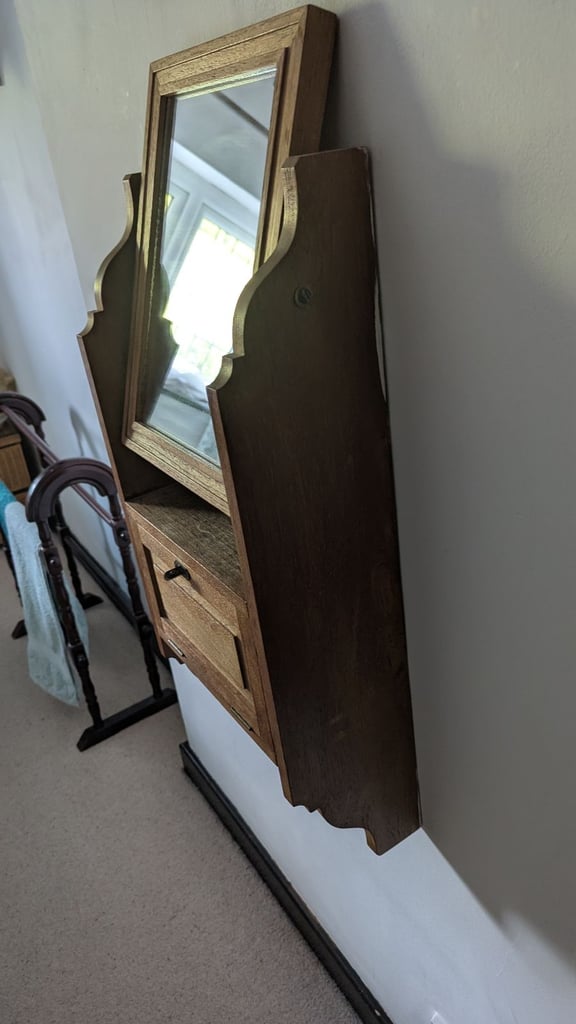 Teak wall unit with mirror : antique effect