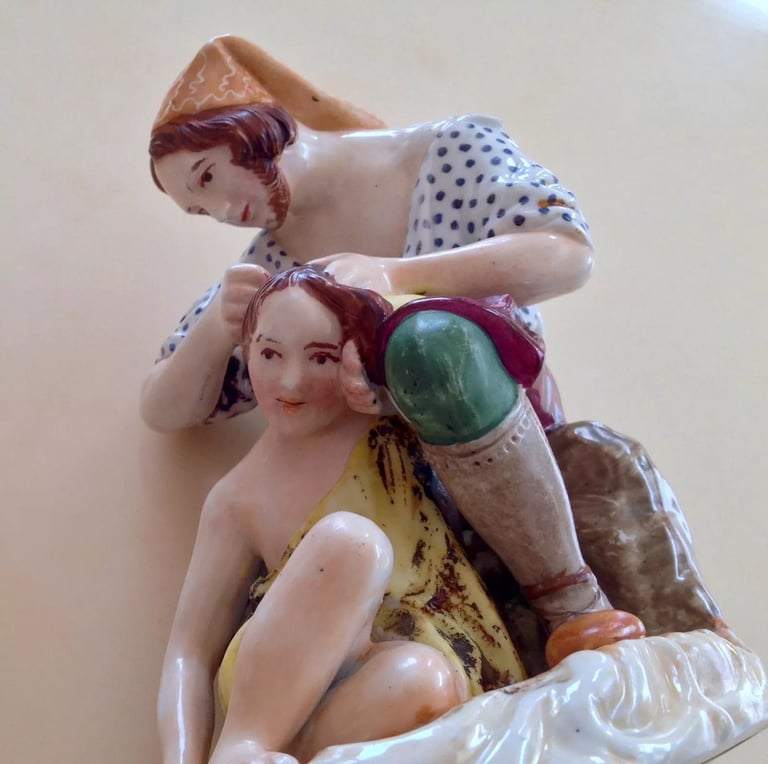 Antique Collectable Russian Porcelain Figurine Gardner "Catcher of Fleas" XIX C
