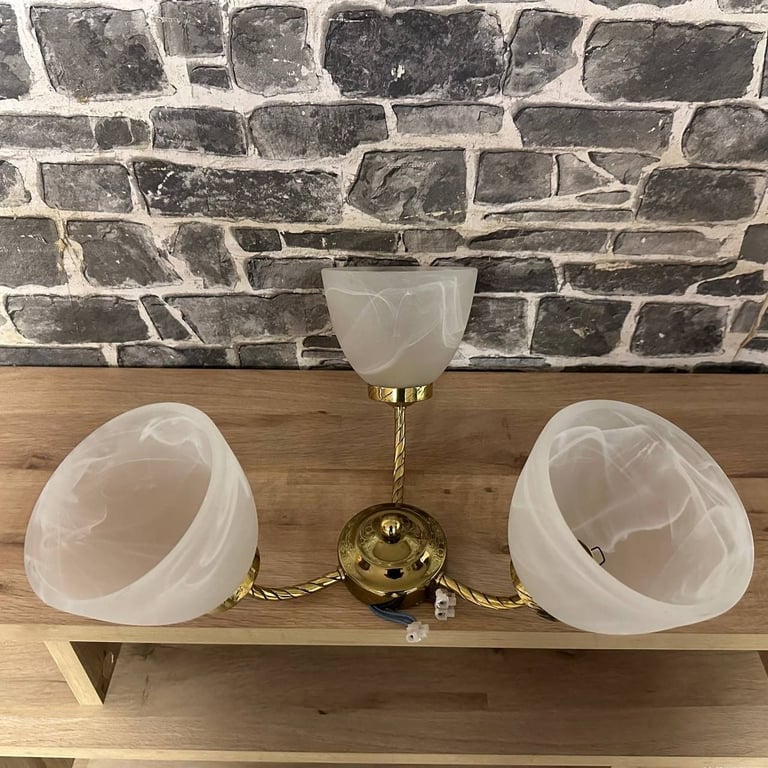 3-Light Brass & Frosted Glass Ceiling Light