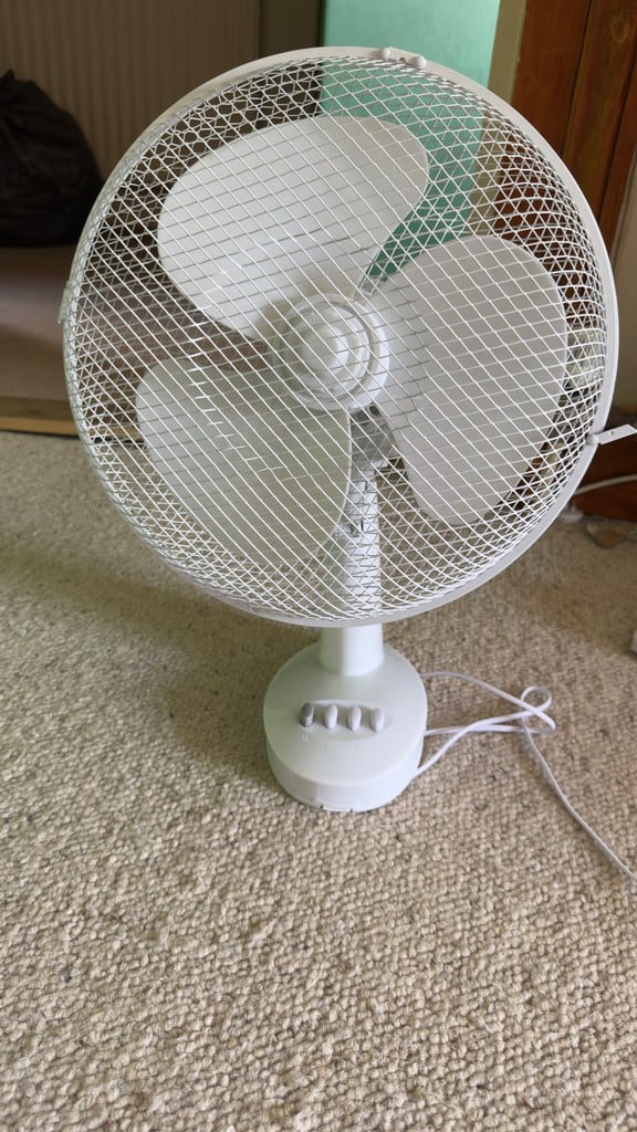 image for Status Desk Fan, 12 Inch Oscillating White Portable Fan, 3 Speed Adjustable