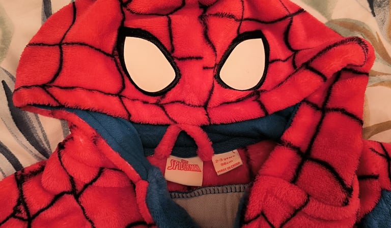Aged 2-3 Spiderman hooded fleece dressing gown and monster slippers