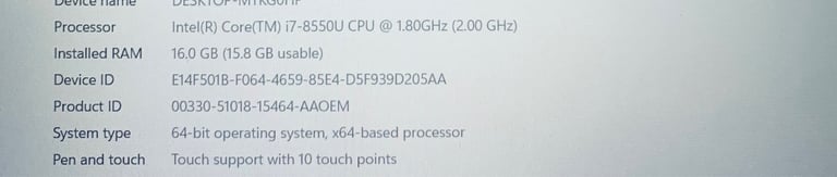 Dell i7 8thGen 16GB 512GB SSD TouchScreen Ultrafast Slimline FHD Laptop